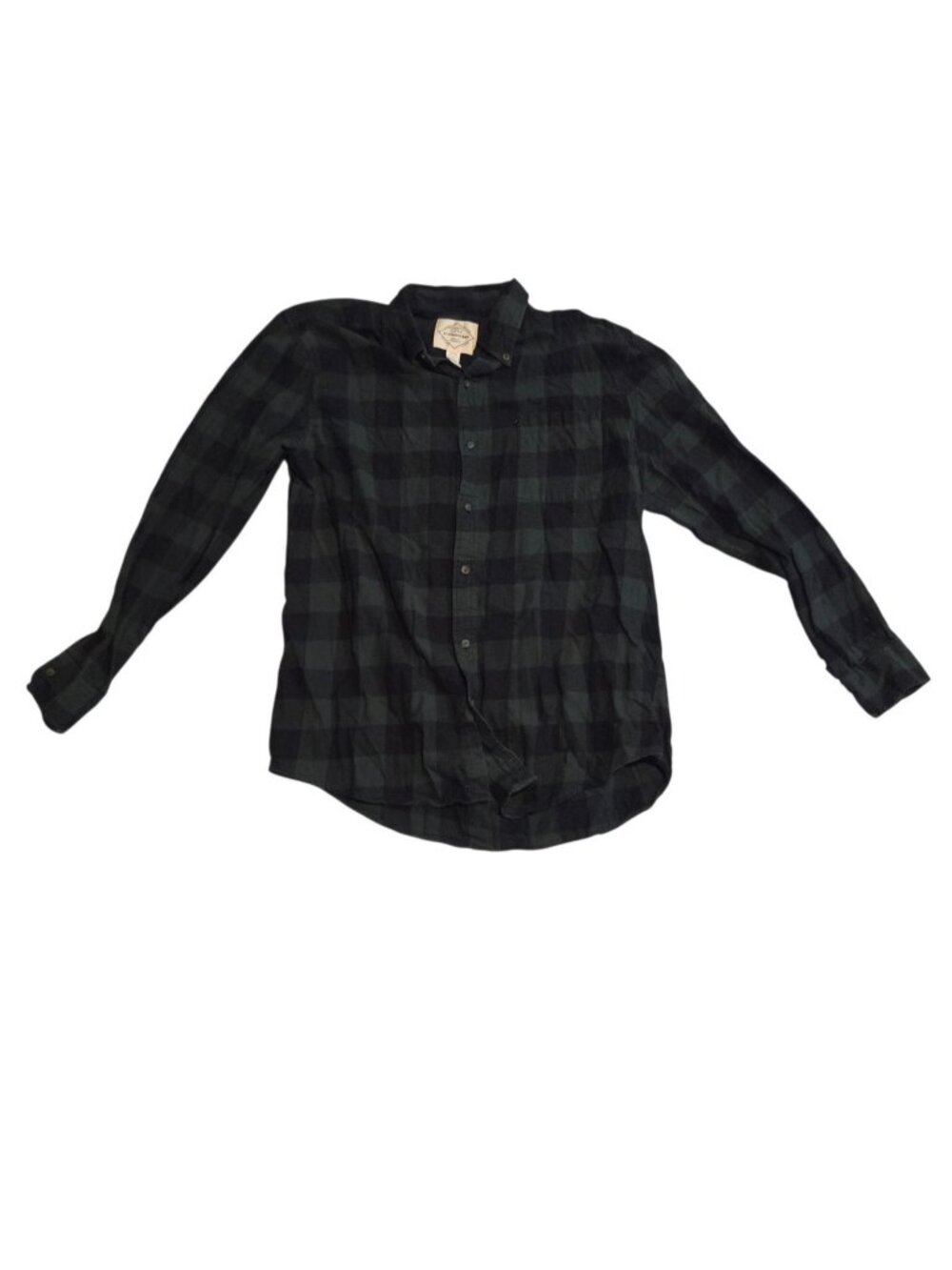St. John’s Bay L Green Black Plaid Flannel Shirt Long Sleeve Button 100% Cotton